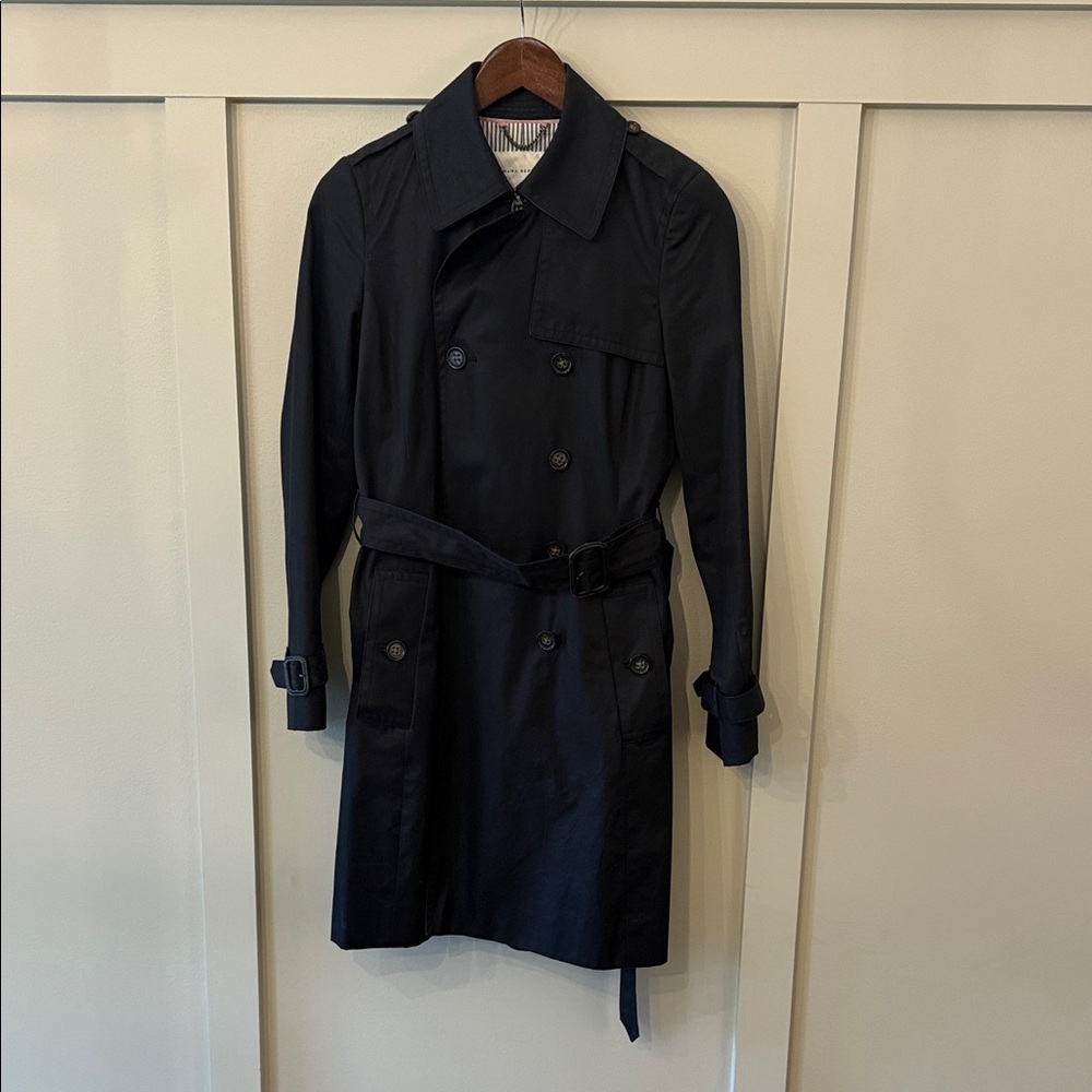 Banana Republic Black Trench Coat Stripe Lining